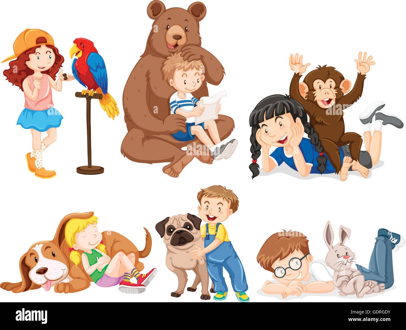 Children with wild animals illustration Stock Vector Image & Art - Alamy