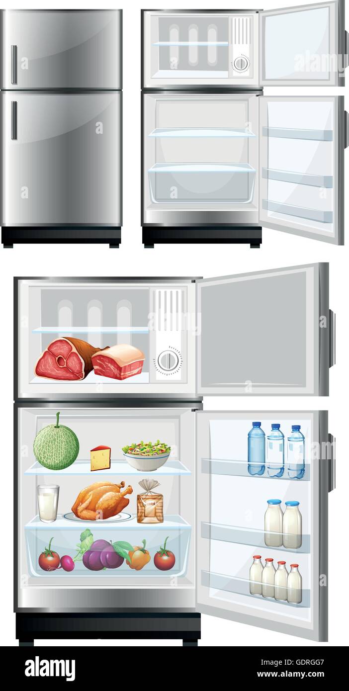 https://c8.alamy.com/comp/GDRGG7/refrigerator-with-food-in-the-storage-illustration-GDRGG7.jpg
