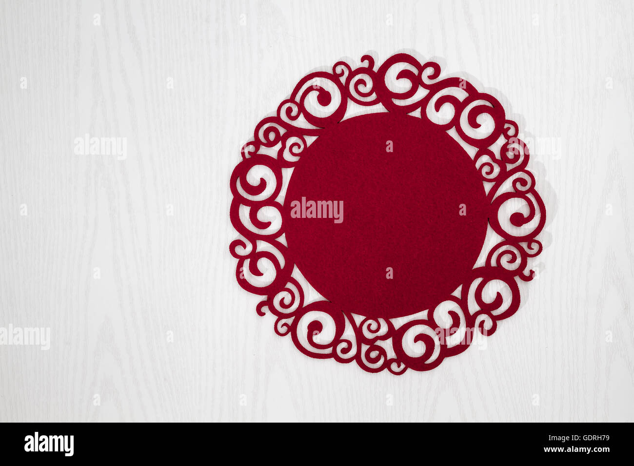 Decorative red runner with copy space from felt cloth Stock Photo