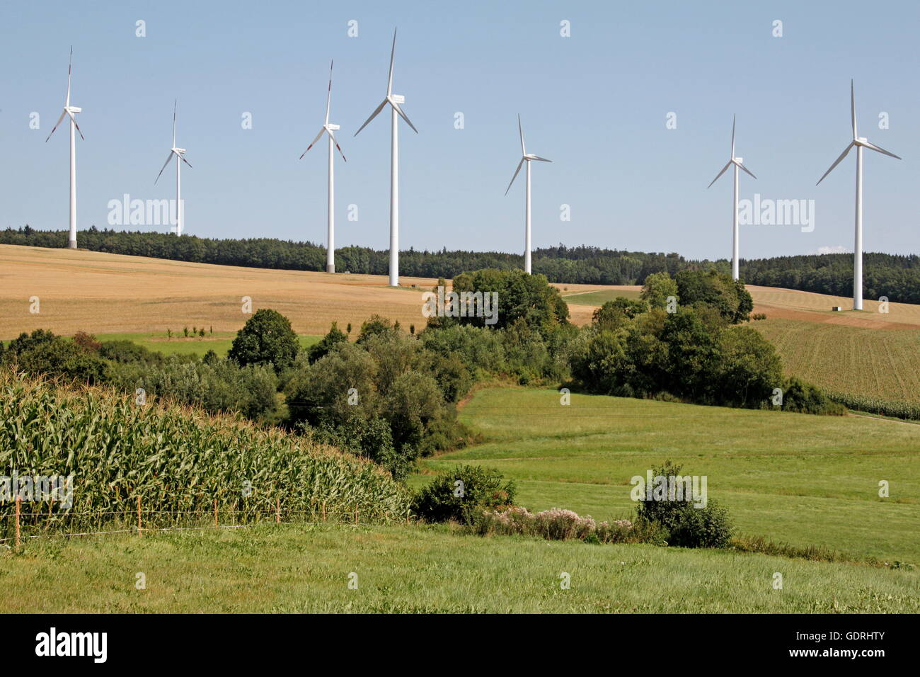 energy, wind power, wind power station near Nieder-Kostenz, Rhineland-Palatinate, Hunsrueck, Additional-Rights-Clearance-Info-Not-Available Stock Photo