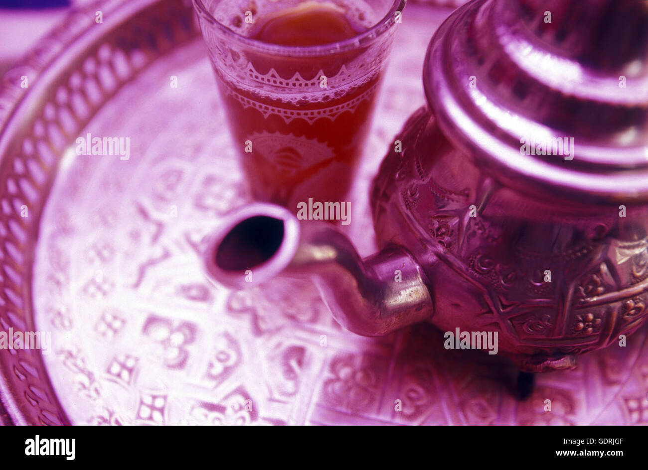 A Tea House at the Djemma del Fna Square in the old town of Marrakesh in Morocco in North Africa. Stock Photo