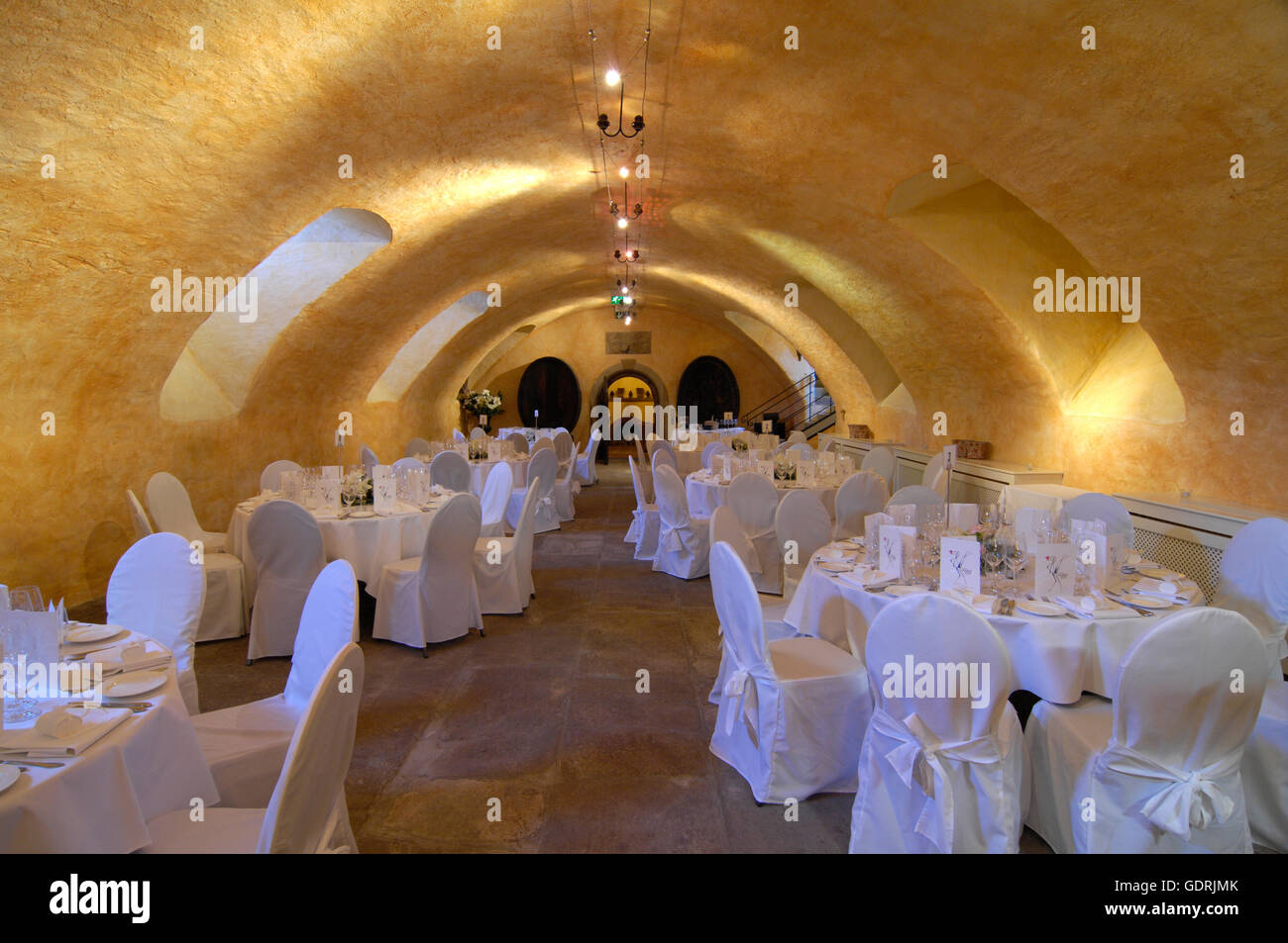 geography / travel, Germany, Rhineland-Palatinate, Deidesheim, Hotel and Restaurant 'Deidesheimer Hof', restaurant in vaulted cellar, , Additional-Rights-Clearance-Info-Not-Available Stock Photo