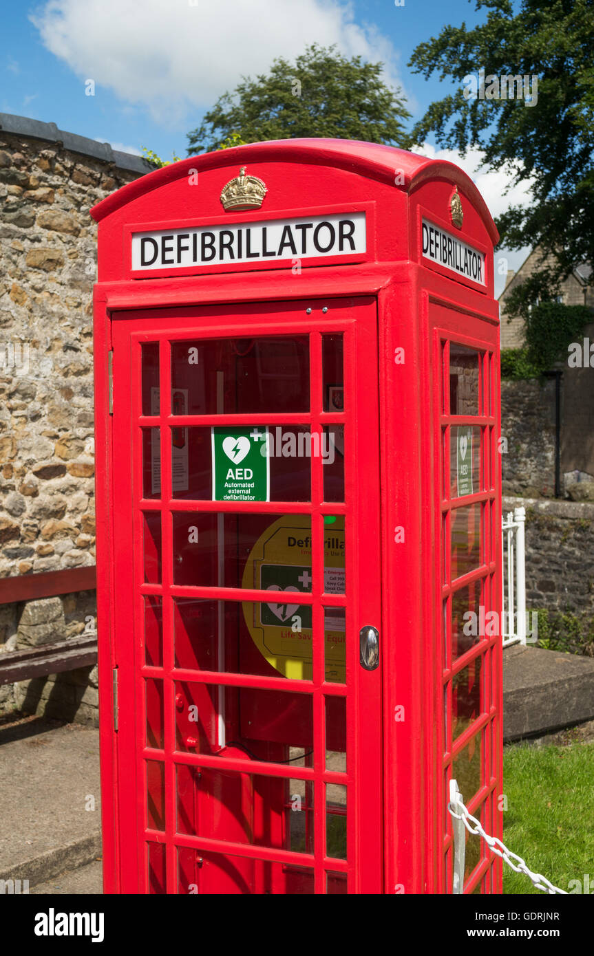 A defibrillator within a telephone kiosk. Waddington , Lancashire