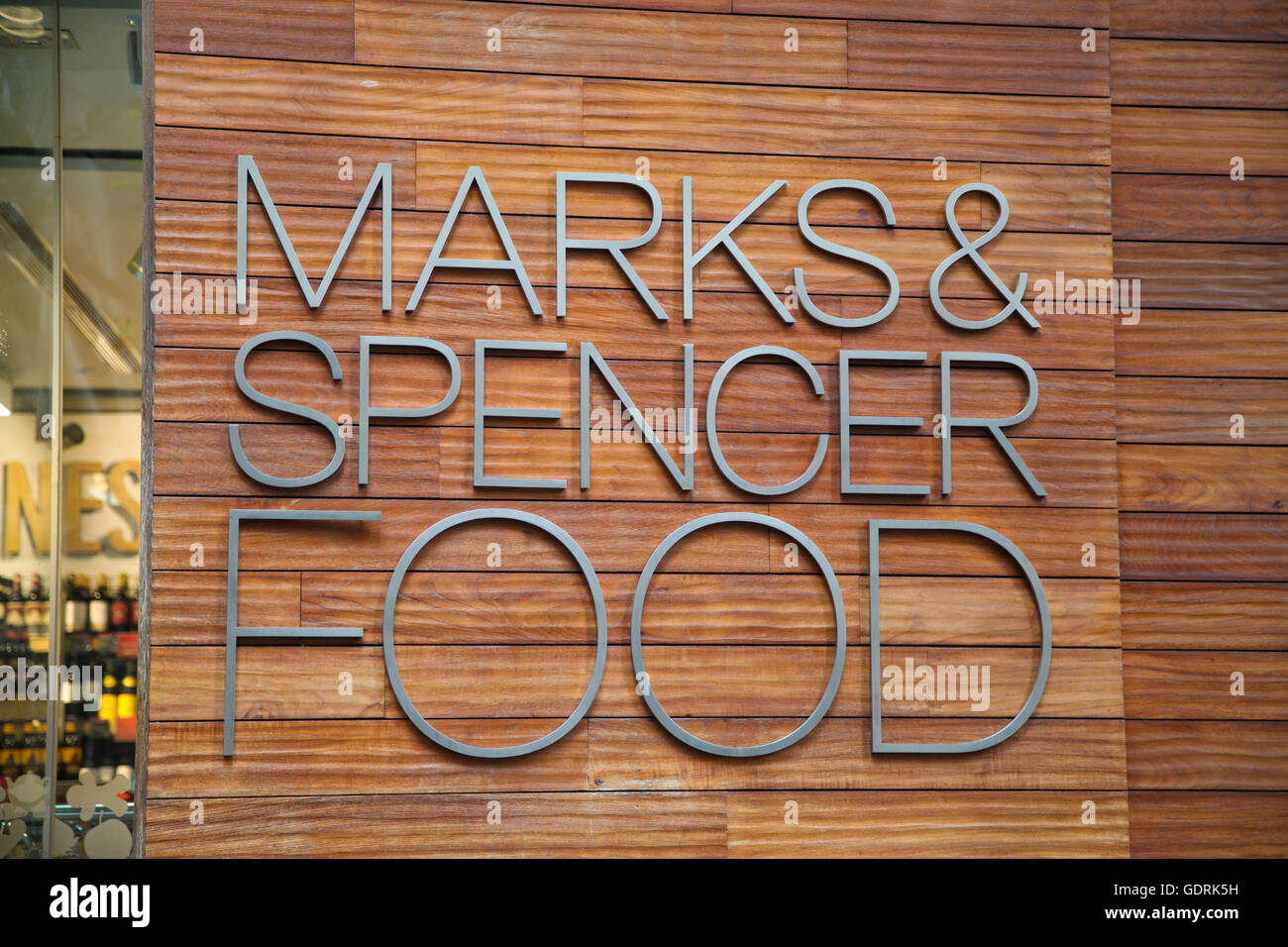 A sign of Marks & Spencer Food outside the food store in Central District of Hong Kong, China, Asia. Stock Photo