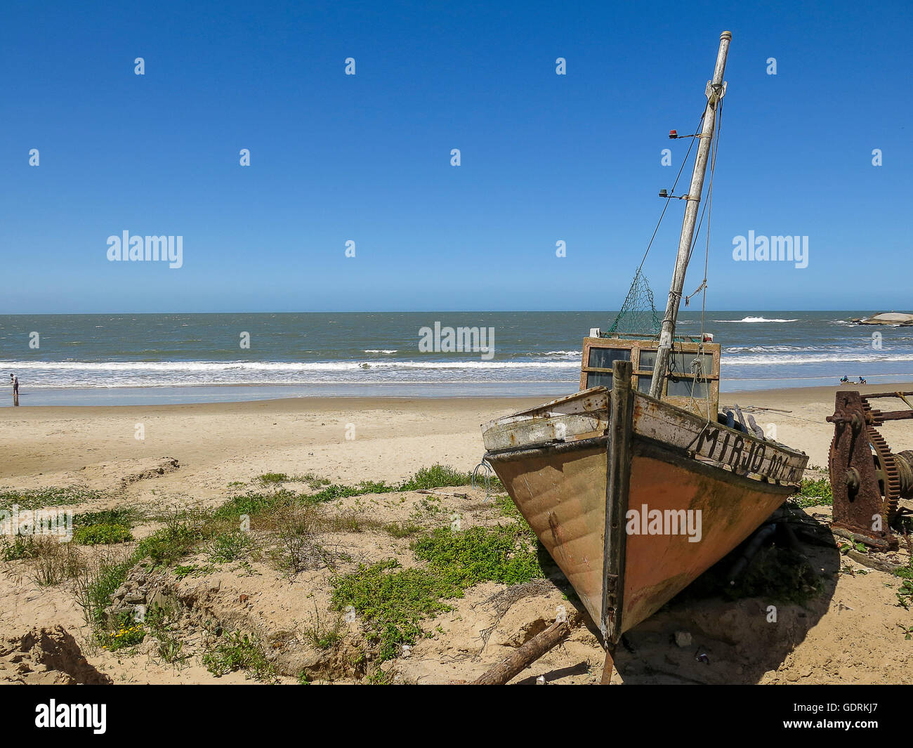 Boat in Punta del Diablo, Uruguay Stock Photo