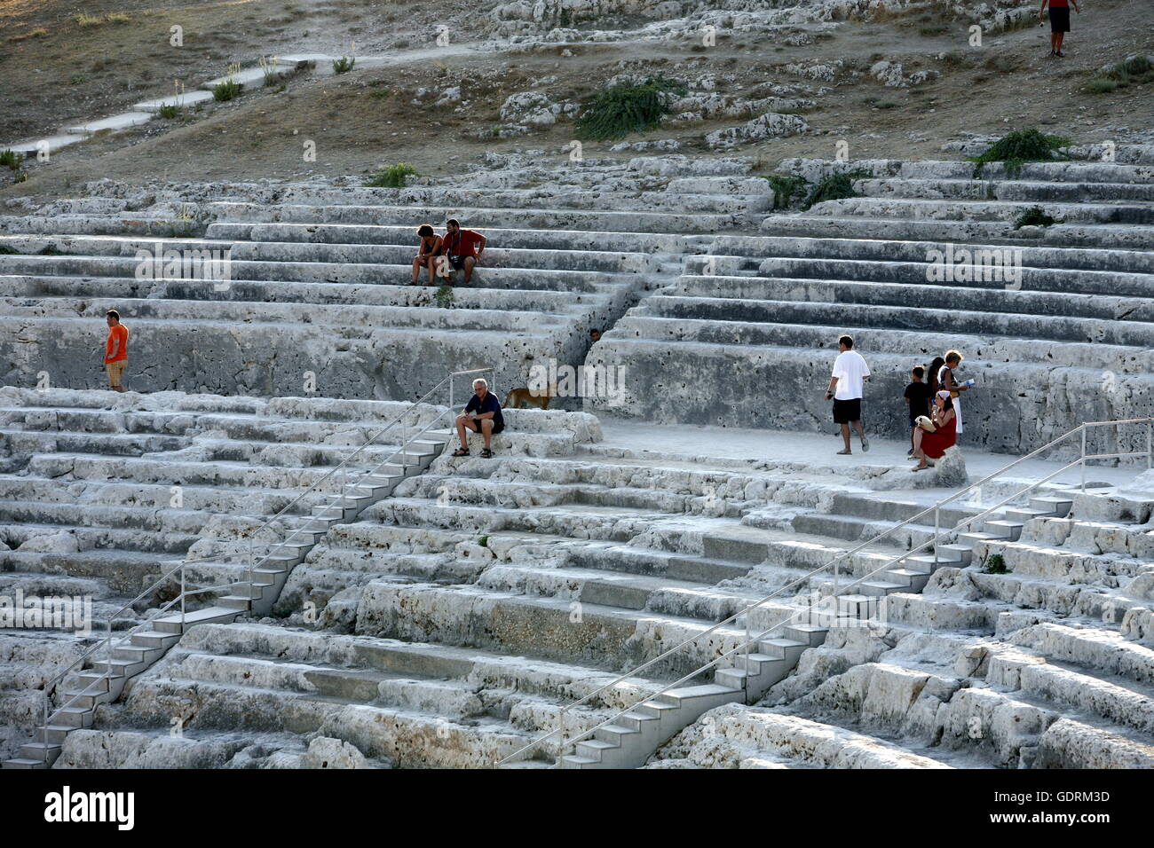 the theatro Greco near the town of Siracusa in Sicily in south Italy in Europe. Stock Photo