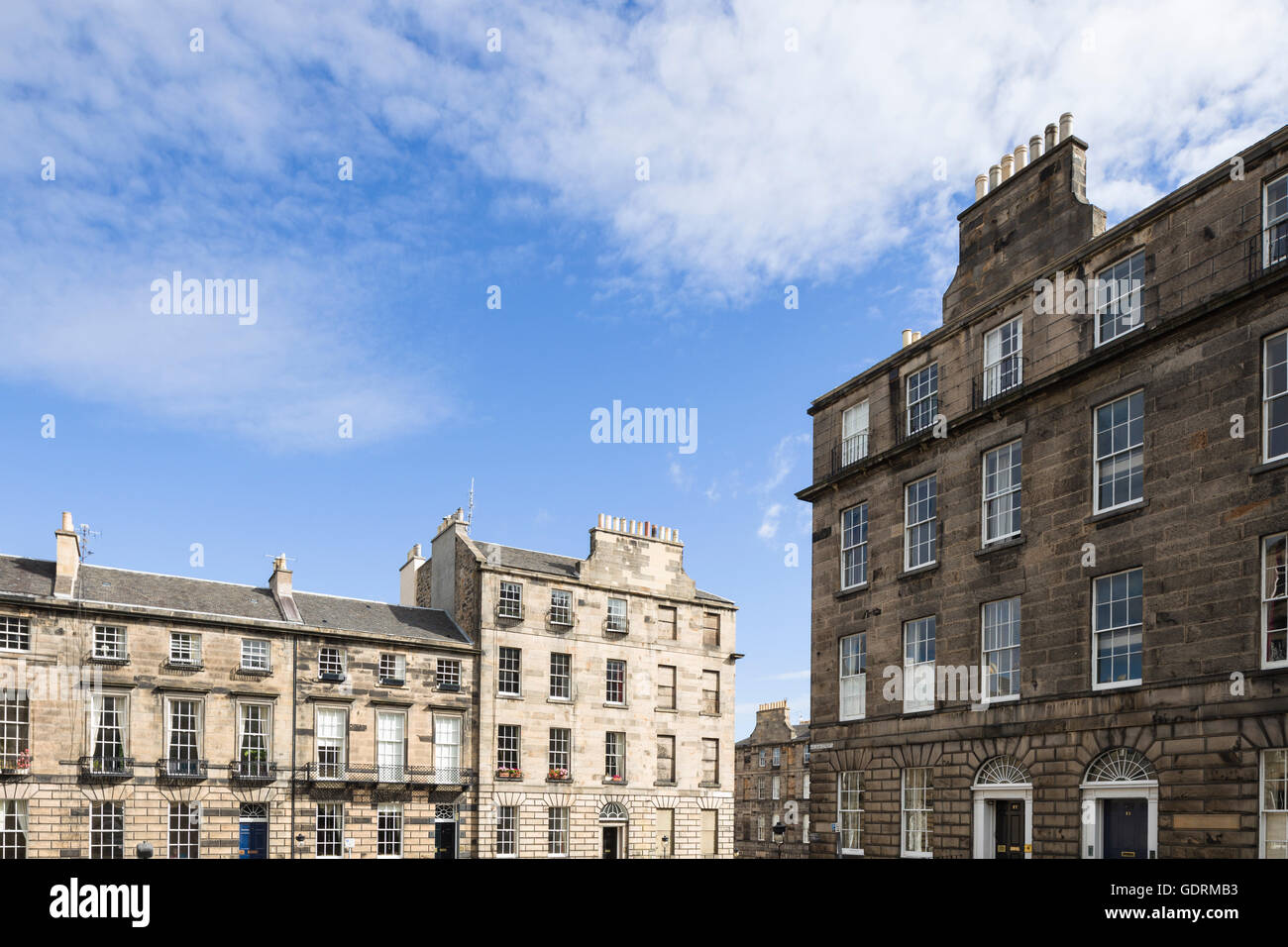 Characteristic Georgian town houses and tenements at Drummond Place in the New Town, Edinburgh. Stock Photo