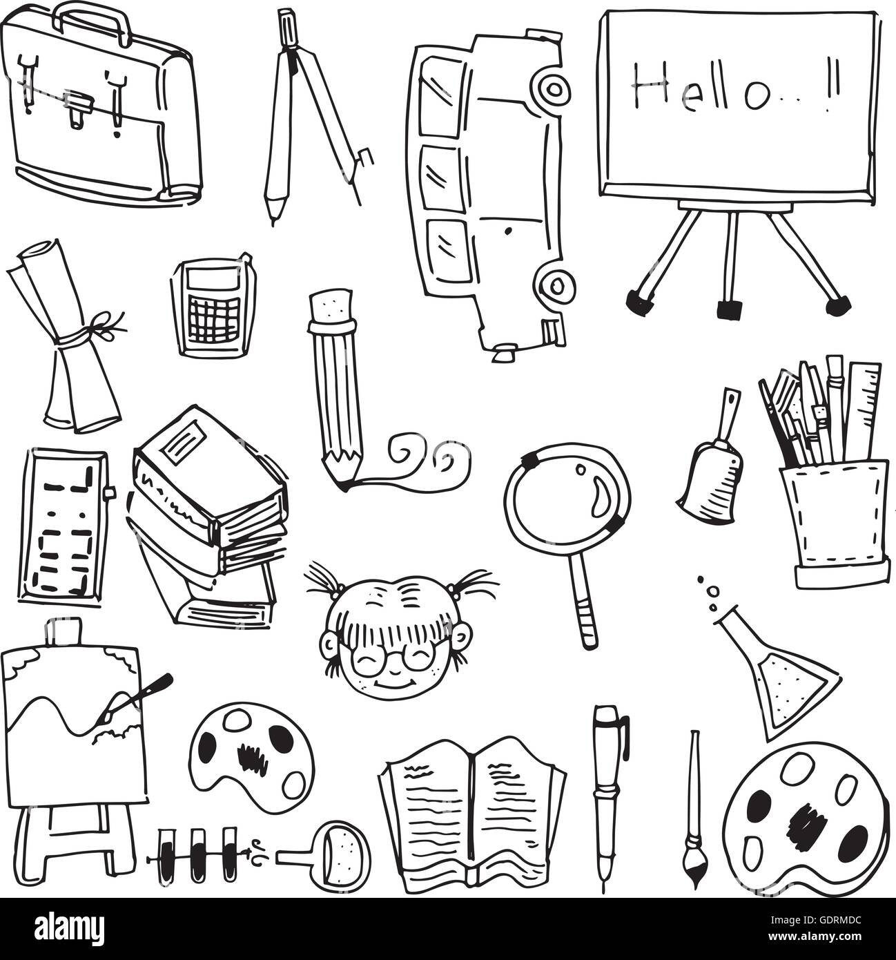 Sketch books and stationery. Vintage library doodle vector collection.  Illustration of stationery book and notebook paper, pen and glasses Stock  Vector Image & Art - Alamy