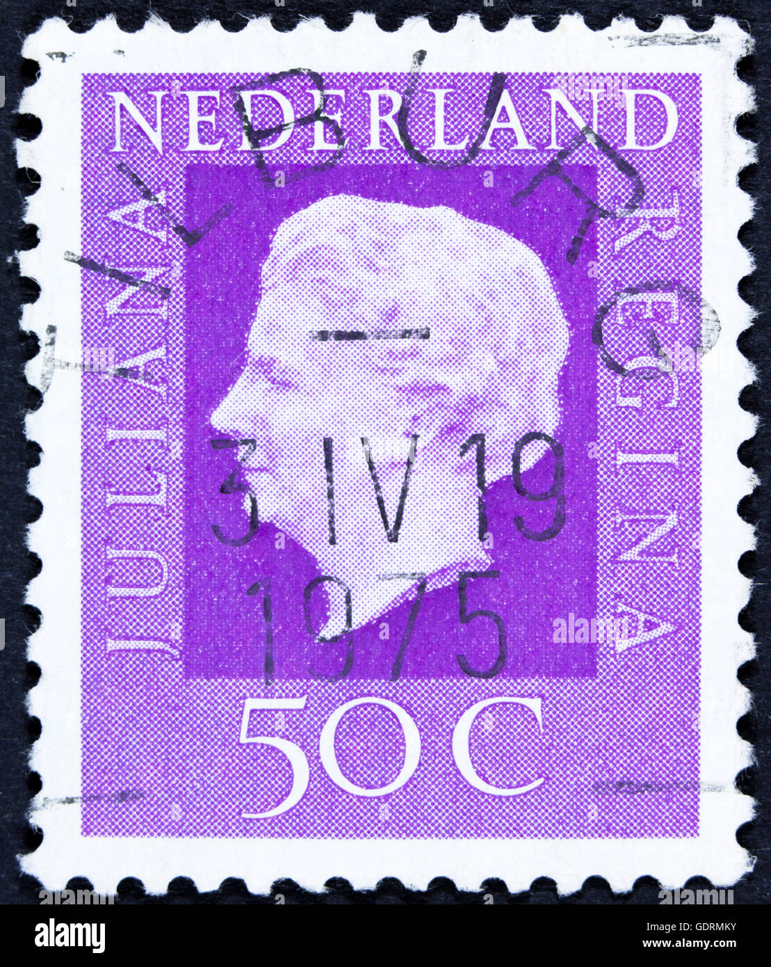 NETHERLANDS - CIRCA 1969: A stamp printed in Netherlands shows portrait of Queen regnant of Netherlands Juliana with the inscrip Stock Photo