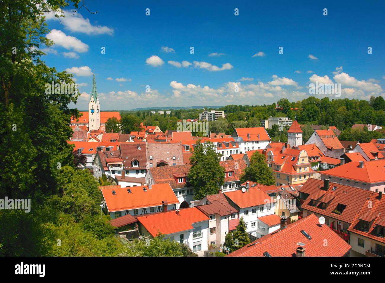 geography / travel, Germany, Kempten, view from Burghalde towards Kempten, St. Mang Church, Illertor, Additional-Rights-Clearance-Info-Not-Available Stock Photo