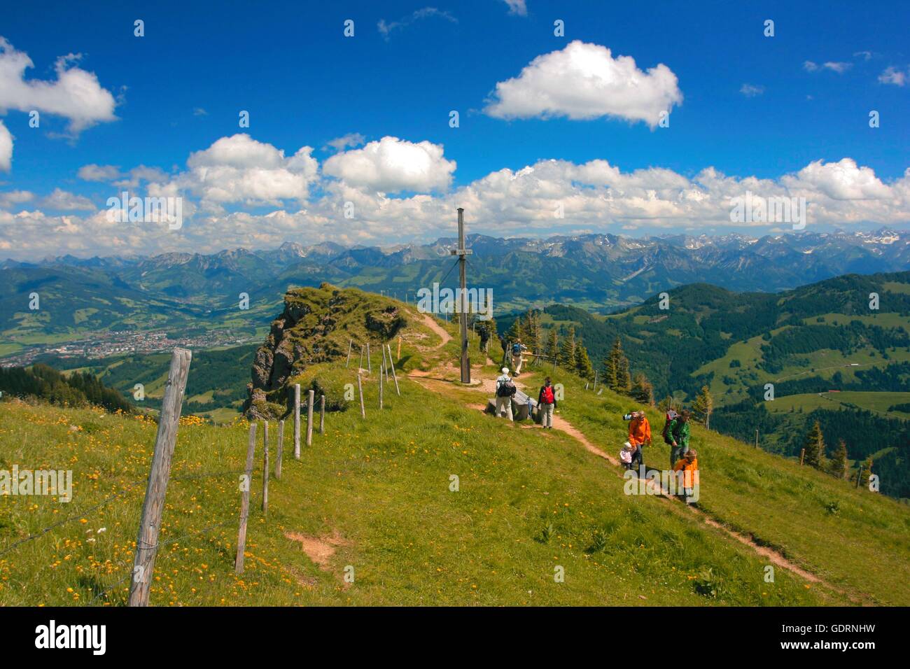 geography / travel, Germany, Bavaria, landscapes, Alps, hikers at Stuiben, Illertal, Additional-Rights-Clearance-Info-Not-Available Stock Photo