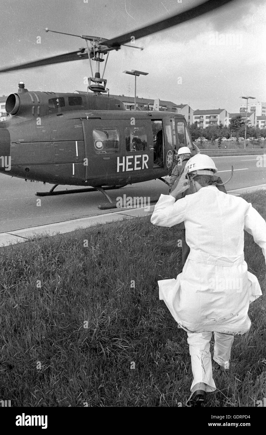 Rescue mission by helicopter near Munich, 1975 Stock Photo