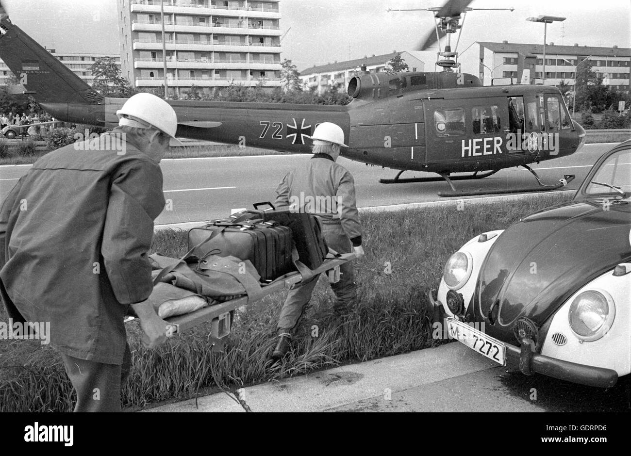 Rescue mission by helicopter near Munich, 1973 Stock Photo
