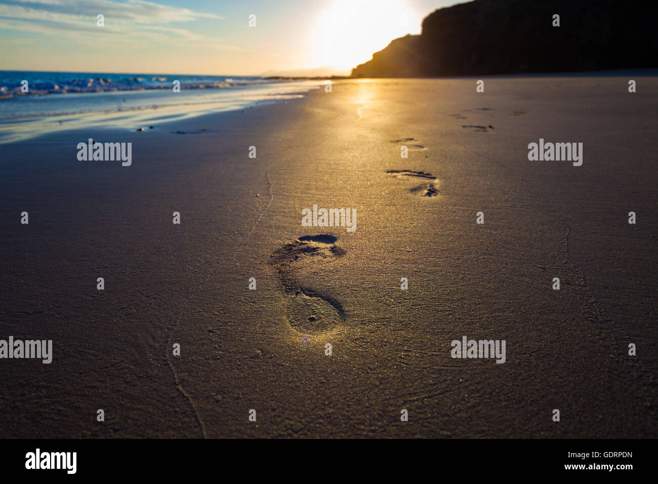 footprints Homo sapiens , people  in the sand Stock Photo