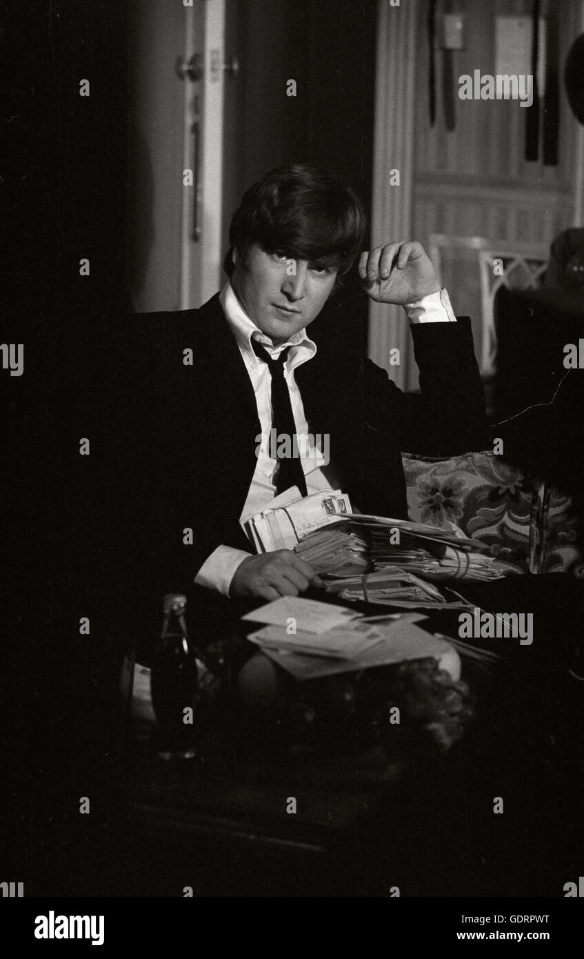 John Lennon with fan mail Stock Photo