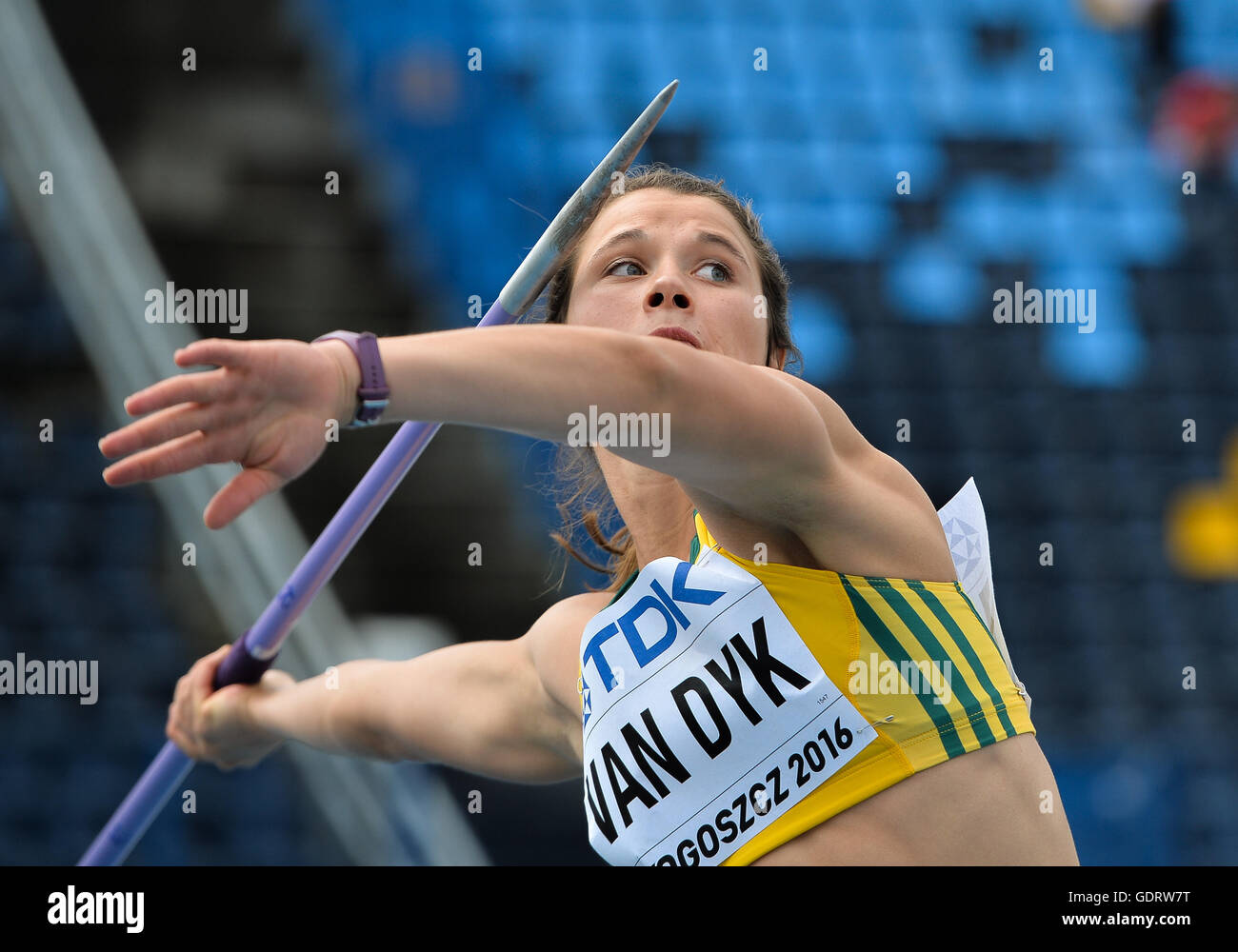 Bydgoszcz, Poland. 19th July, 2016. Jo-Ane van Dyk of South Africa in the qualification round of the women's javelin during the morning session on day 1 of the IAAF World Junior Championships at Zawisza Stadium on July 19, 2016 in Bydgoszcz, Poland. Credit:  Roger Sedres/Alamy Live News Stock Photo