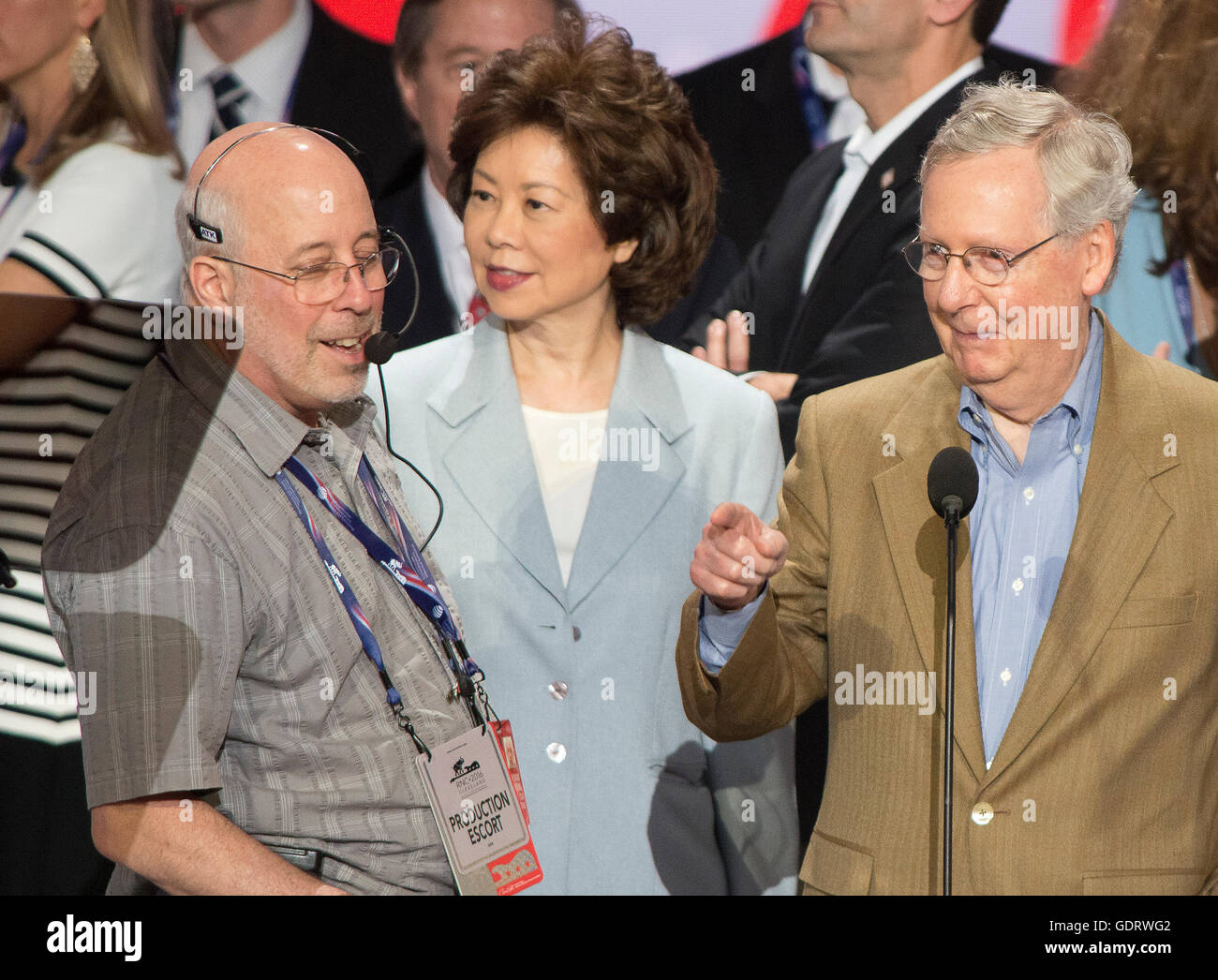 United States Senate Majority Leader Mitch McConnell (Republican of Kentucky) and his wife, Elaine Chao participate in a rehearsal prior to the 2016 Republican National Convention in Cleveland, Ohio on Sunday, July 17, 2016. Credit: Ron Sachs / CNP (RESTRICTION: NO New York or New Jersey Newspapers or newspapers within a 75 mile radius of New York City) - NO WIRE SERVICE - Stock Photo