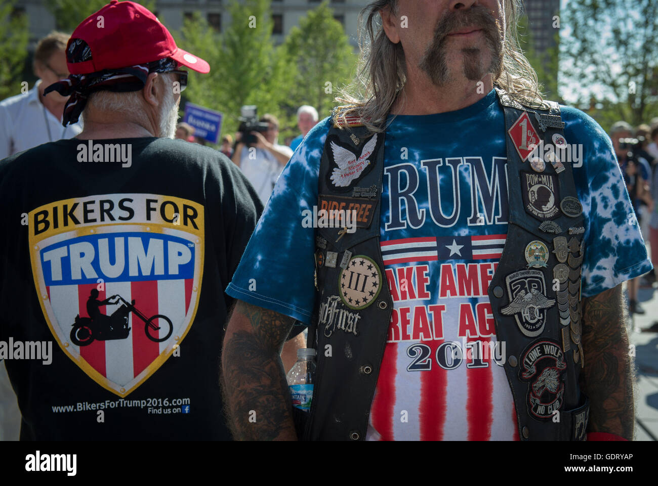 Cleveland, Ohio, USA. 20th July, 2016. Members of the group Bikers for Trump stand outside the Republican National Convention July 20, 2016 in Cleveland. Credit:  Bryan Smith/ZUMA Wire/Alamy Live News Stock Photo
