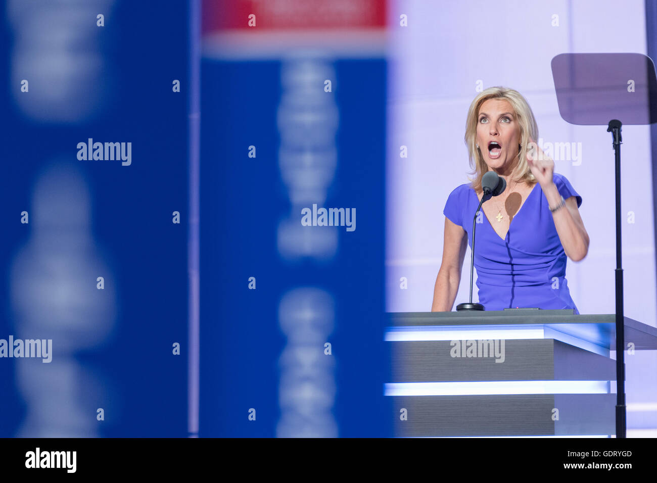 Cleveland, Ohio, USA. 20th July, 2016. Conservative Talk show personality Laura Ingraham addresses the third day of the Republican National Convention July 20, 2016 in Cleveland, Ohio. Credit:  Planetpix/Alamy Live News Stock Photo