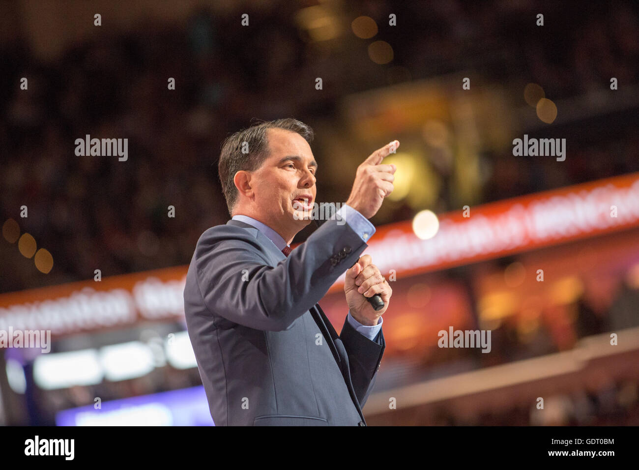 Cleveland, Ohio, USA; July 20, 2016: Wisconsin Governor and former presidential candidate Scott Walker speaks at Republican National Convention. (Philip Scalia/Alamy Live News) Stock Photo