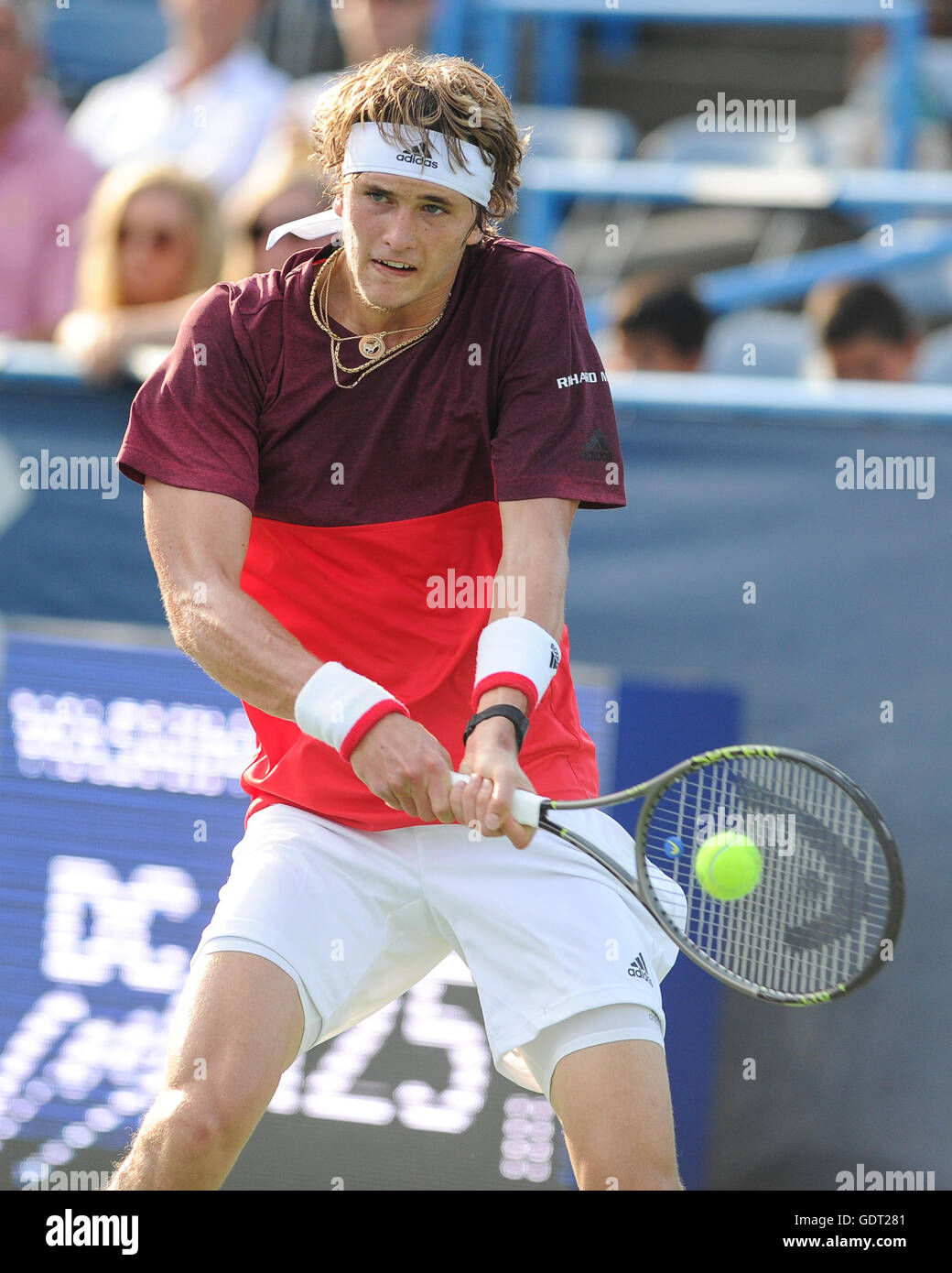 Washington, D.C, USA. 20th July, 2016. ALEXANDER ZVEREV hits a backhand ...