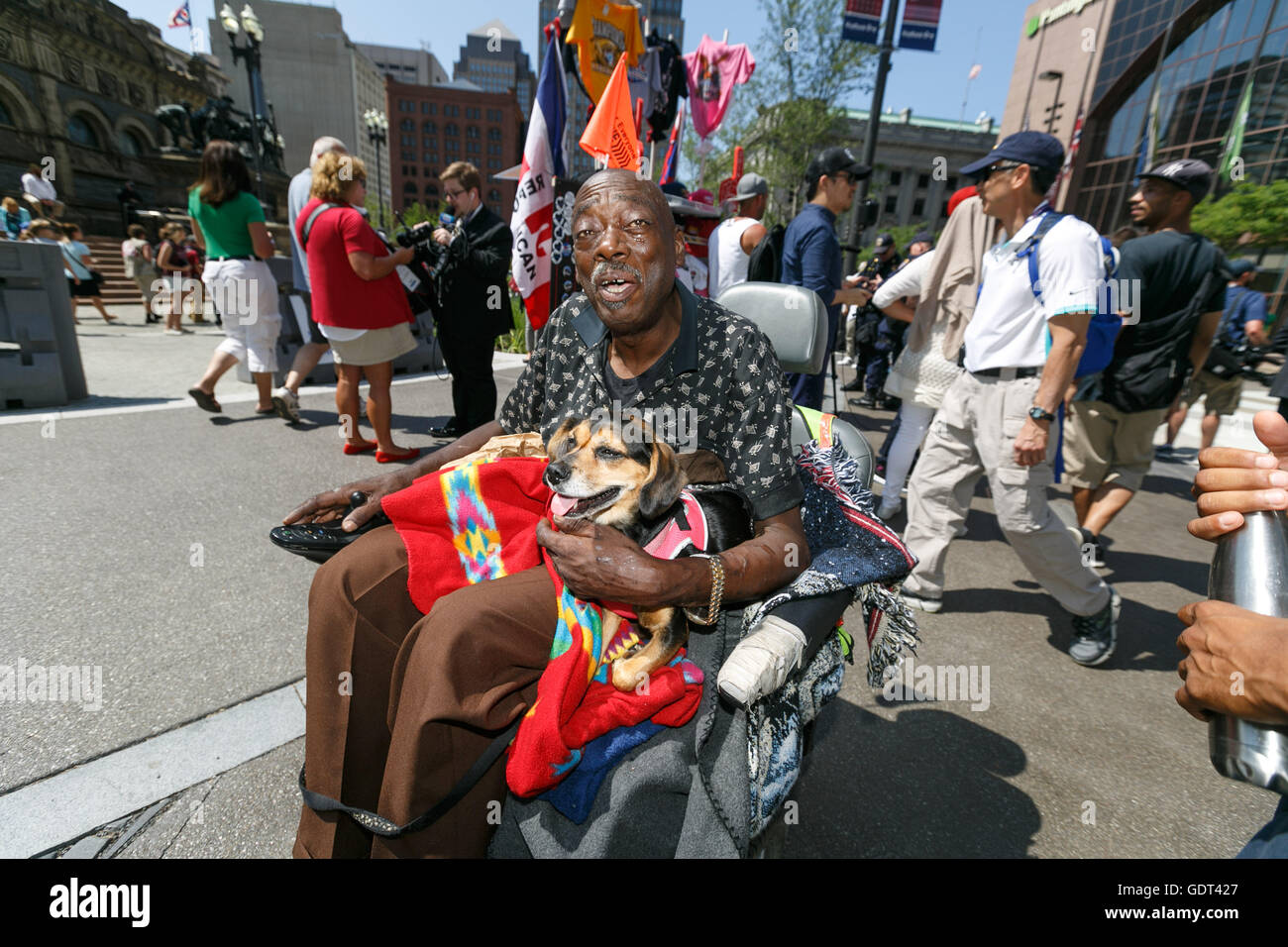 Cleveland, Ohio, USA. 20th July, 2016. A man from nearby Shaker Heights came down to Public Square in Cleveland to check out the scene around the Republican National Convention. Credit:  John Orvis/Alamy Live News Stock Photo
