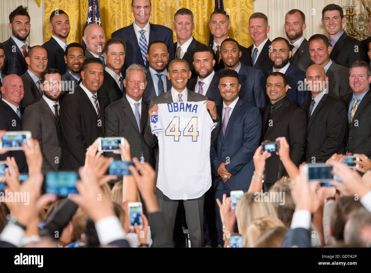Washington DC, July 21 2016, USA- President Barack Obama welcomes the Kansas City Royals to the White House to honor the team and their 2015 World Series victory. This visit will continue the tradition begun by President Obama of honoring sports teams for their efforts to give back to their communities. Credit:  Patsy Lynch/Alamy Live News Stock Photo