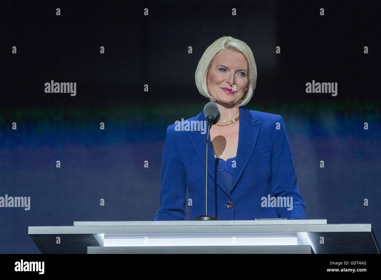 Callista Gingrich introduces her husband Newt Gingrich during the third day of the Republican National Convention July 20, 2016 in Cleveland, Ohio. Stock Photo