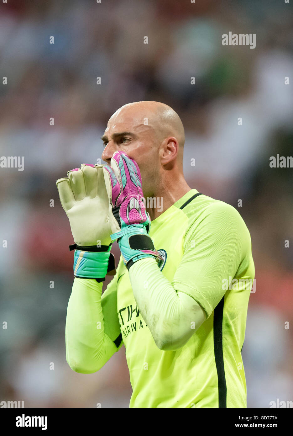 Munich, Germany. 20th July, 2016. Manchester's goalkeeper Willy Caballero seen during an international soccer friendly match between FC Bayern Munich and Manchester City at the Allianz Arena in Munich, Germany, 20 July 2016. Photo: THOMAS EISENHUTH/dpa - NO WIRE SERVICE -/dpa/Alamy Live News Stock Photo