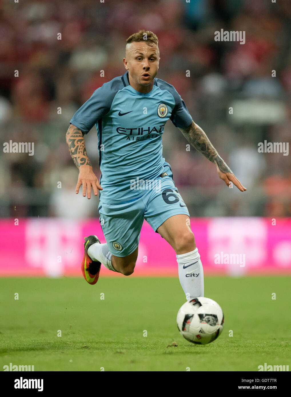 Munich, Germany. 20th July, 2016. Manchester's Angelino (Jose Angel Esmoris Tasende) in action during an international soccer friendly match between FC Bayern Munich and Manchester City at the Allianz Arena in Munich, Germany, 20 July 2016. Photo: THOMAS EISENHUTH/dpa - NO WIRE SERVICE -/dpa/Alamy Live News Stock Photo