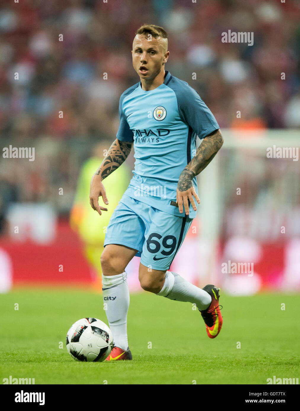 Munich, Germany. 20th July, 2016. Manchester's Angelino (Jose Angel Esmoris Tasende) in action during an international soccer friendly match between FC Bayern Munich and Manchester City at the Allianz Arena in Munich, Germany, 20 July 2016. Photo: THOMAS EISENHUTH/dpa - NO WIRE SERVICE -/dpa/Alamy Live News Stock Photo