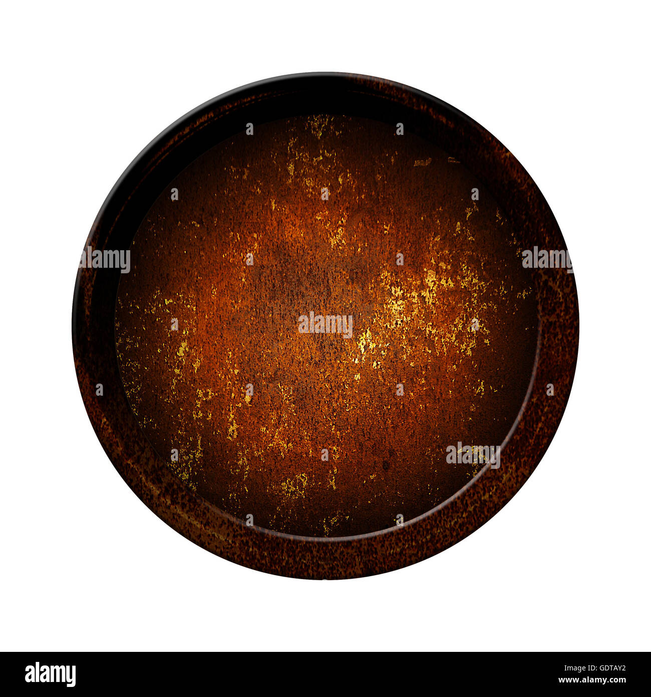 rusty metal circle frame. metal plate on isolated background. Stock Photo