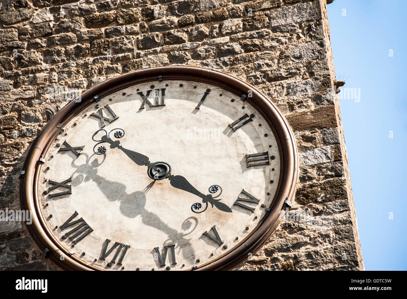 Tower clock in Montalcino, Tuscany, Italy, province Siena Stock Photo