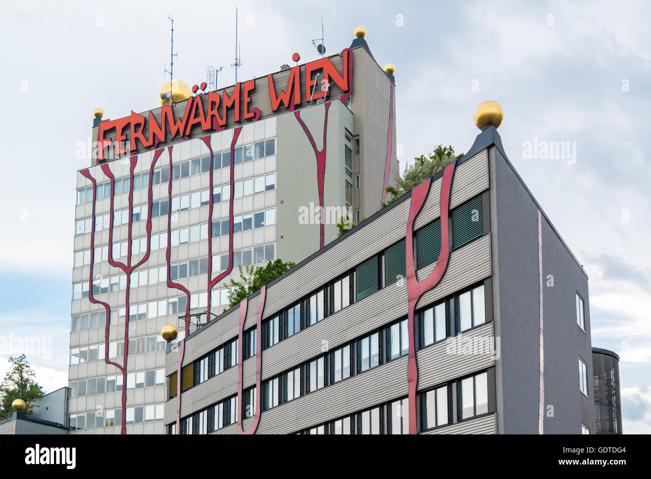 Spittelau waste incineration and district heating plant by Hundertwasser, Vienna, Austria Stock Photo