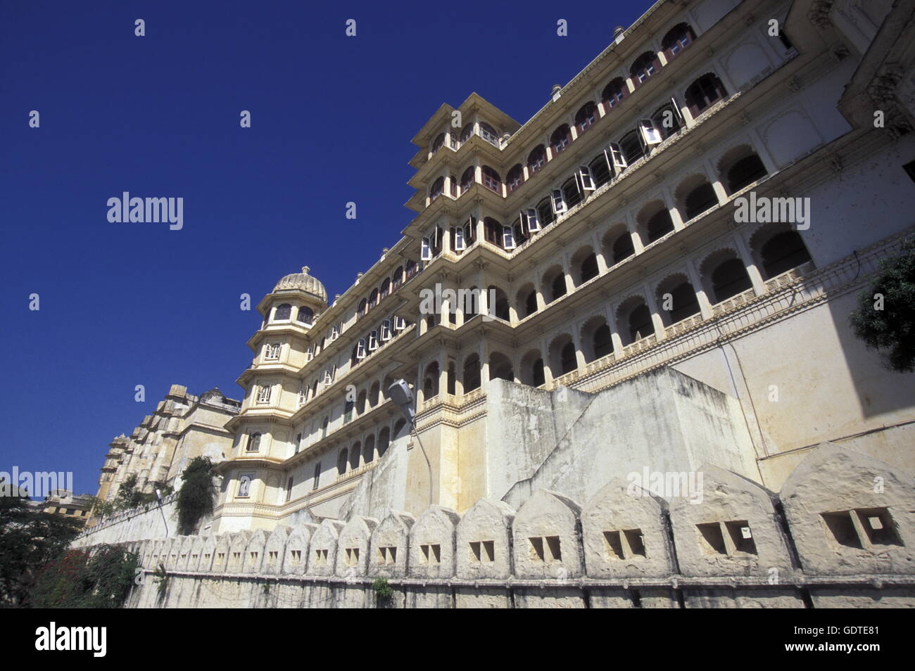 the Palace Hotels Fateh Prakash at the city of Udaipur in the province Rajasthan in India. Stock Photo