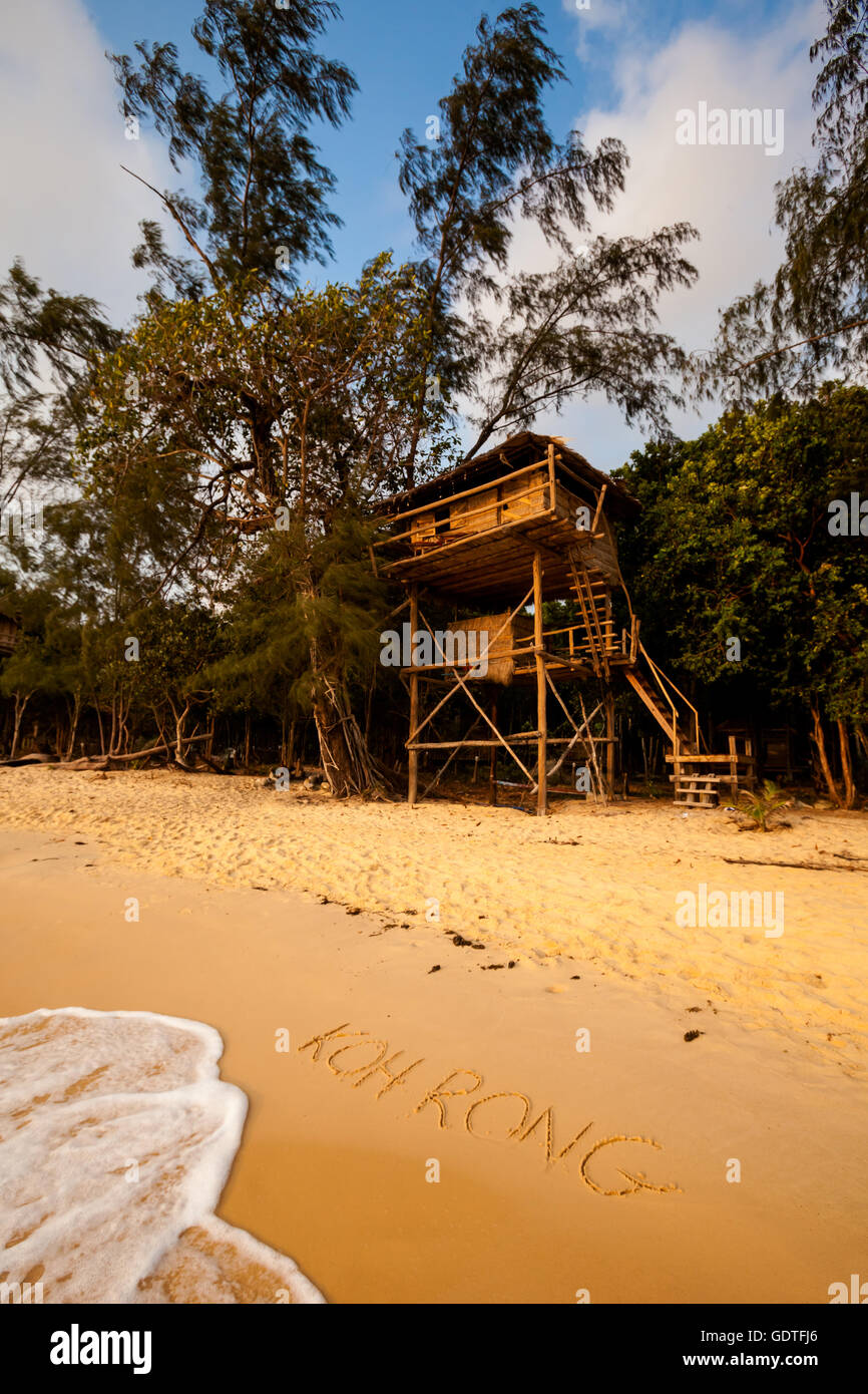 Summer Tropical Treehouse On Island Koh Rong In Cambodia Landscape Of South East Asia And Letter Sign On Beach Stock Photo Alamy