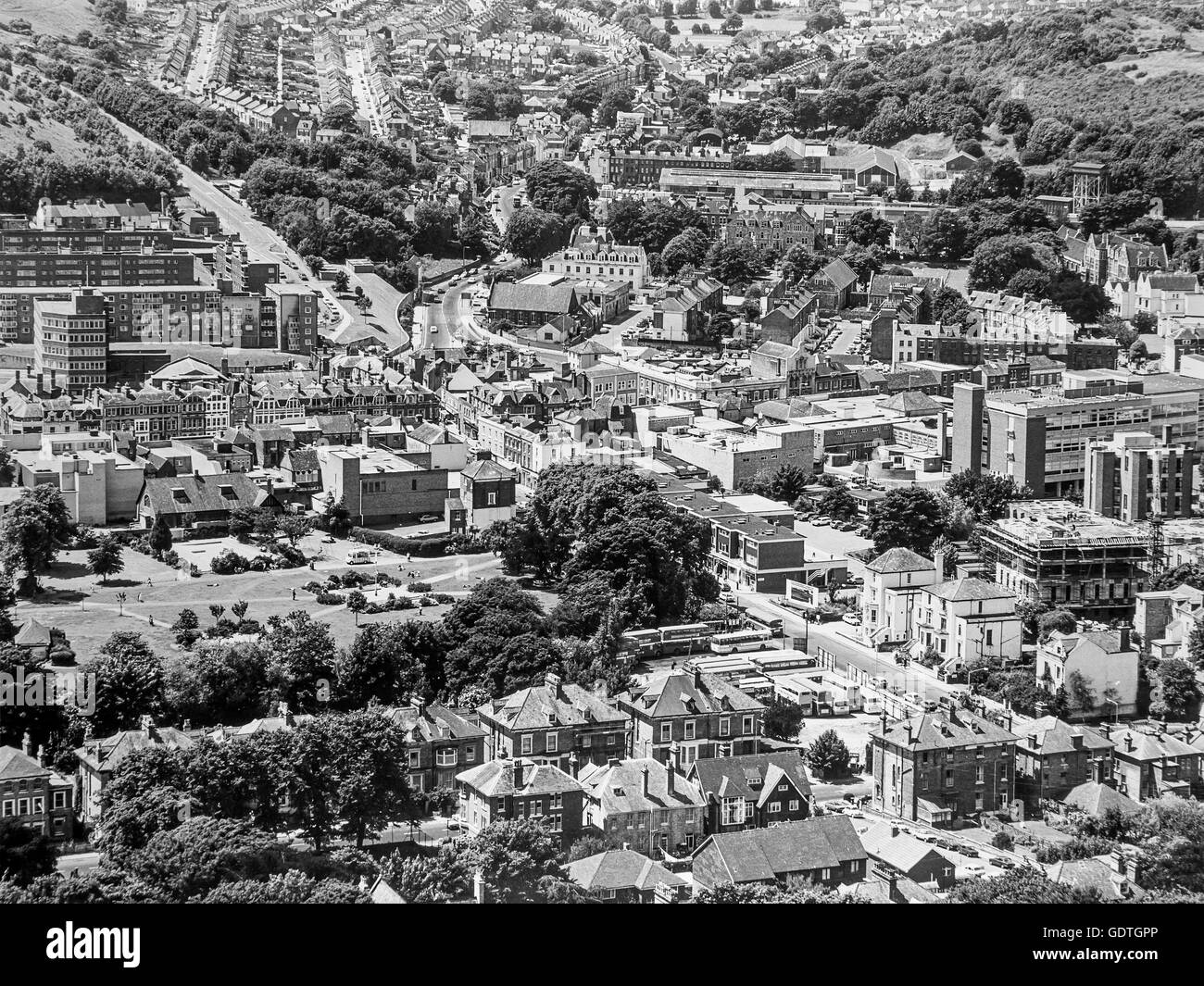 Aerial View of Dover from Dover Castle 1970s.  Bronica Medium Format Camera Ilford FP4 Film Stock Photo