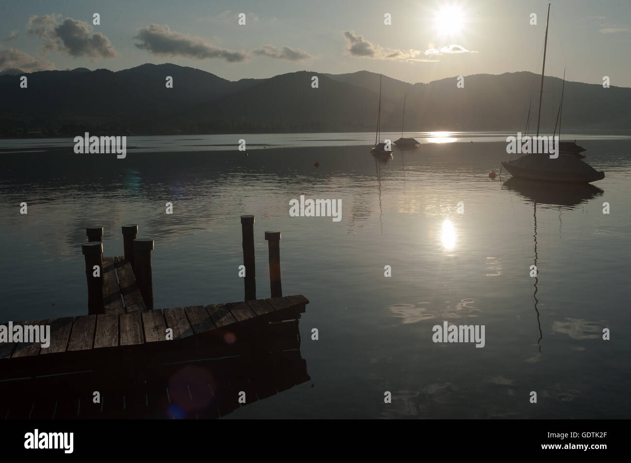 GERMANY, Bavaria, Tegernsee, May 28, 2016. A view of Tegernsee during sunset. Stock Photo