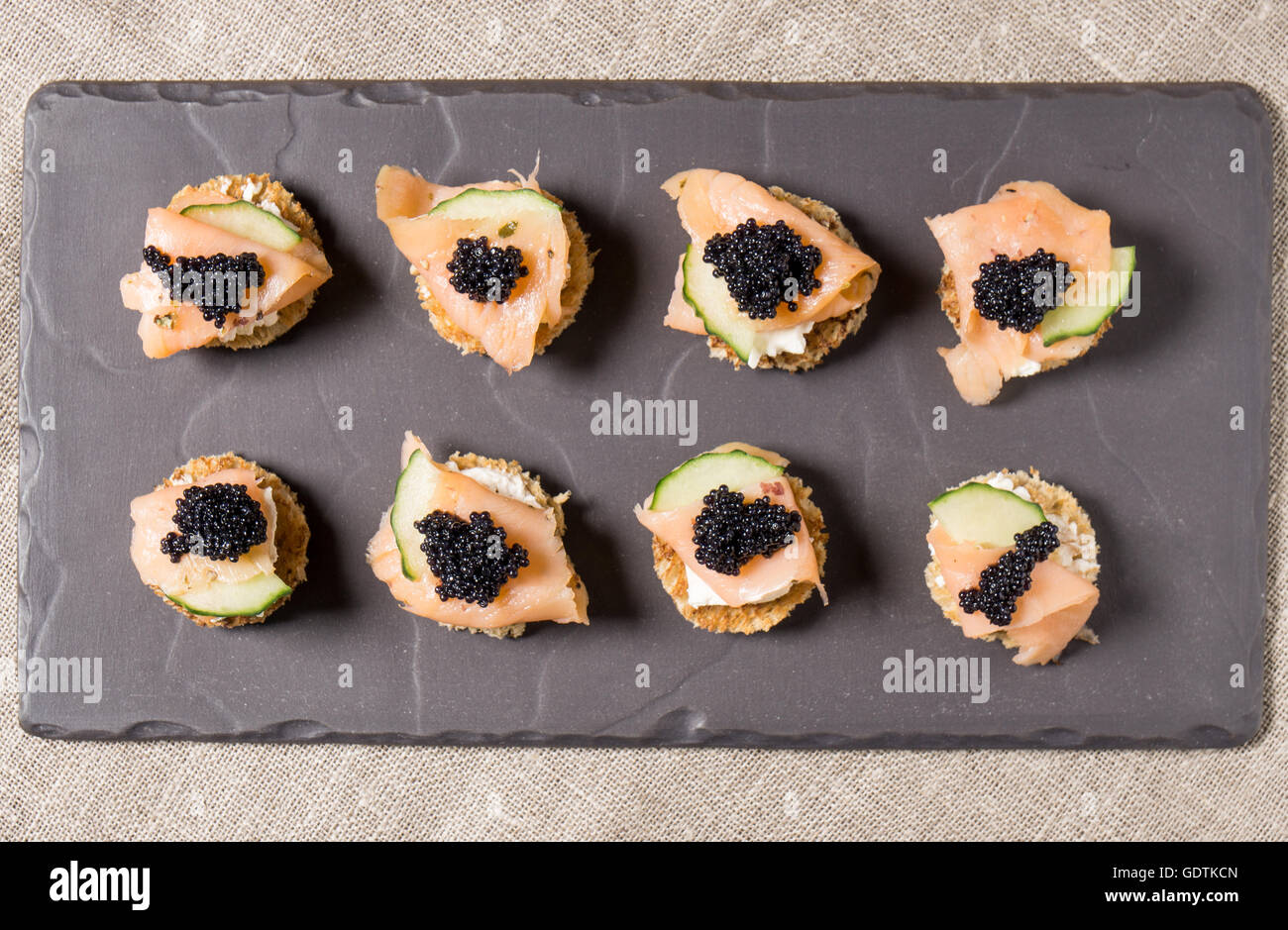 Smoked Salmon Appetizer with Cream Cheese and Caviar Stock Photo - Alamy