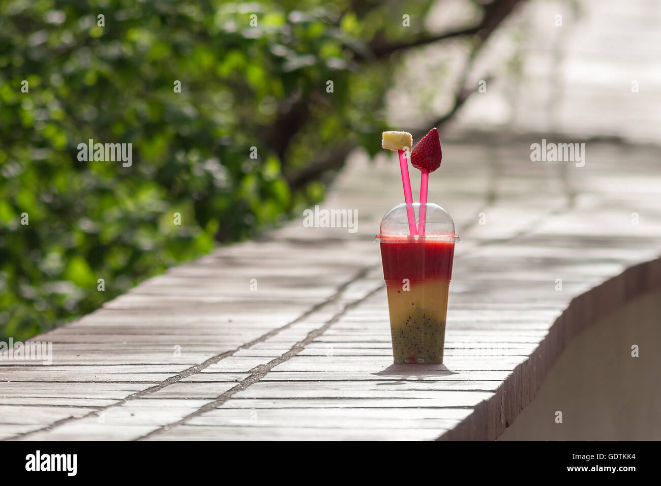Summer fruit drink in the hot sunny city Stock Photo