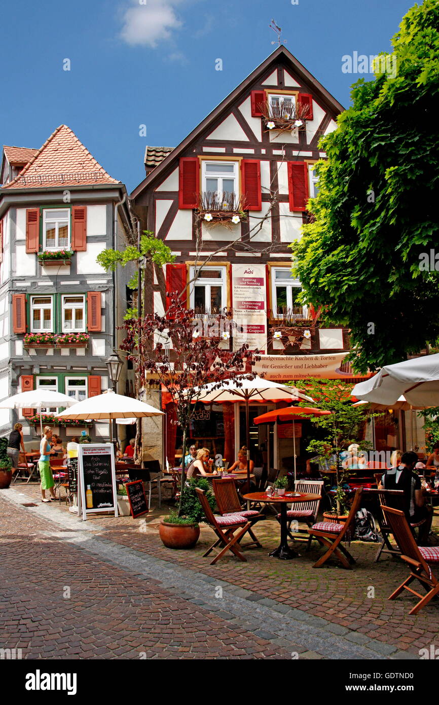 geography / travel, Germany, Baden-Wuerttemberg, Besigheim, old town, pedestrian precint, street cafes, Stock Photo