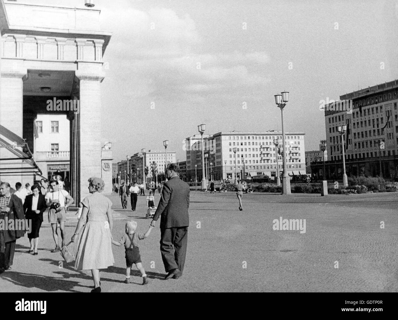 Pedestrians on Stalinallee in Eastern Berlin, 1955 Stock Photo