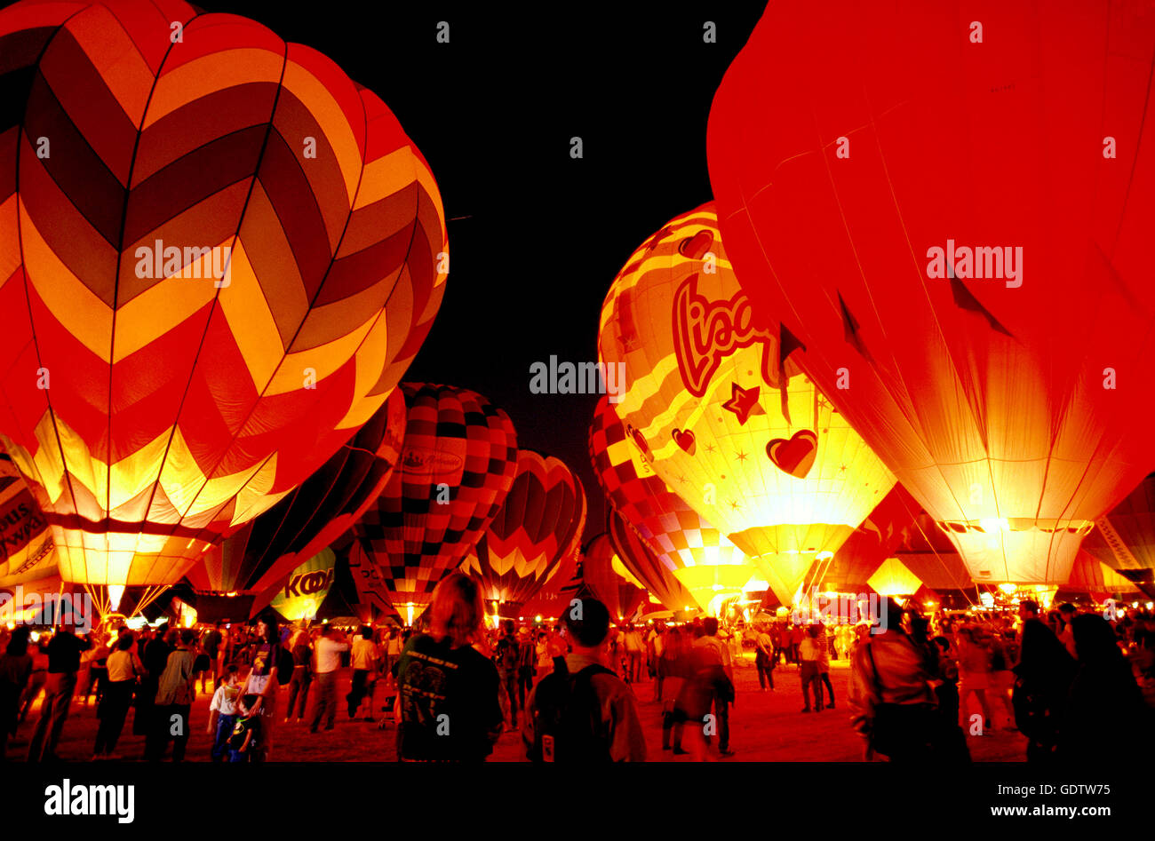 A night "balloon glow" at the Albuquerque International Balloon Fiesta. New  Mexico, USA Stock Photo - Alamy