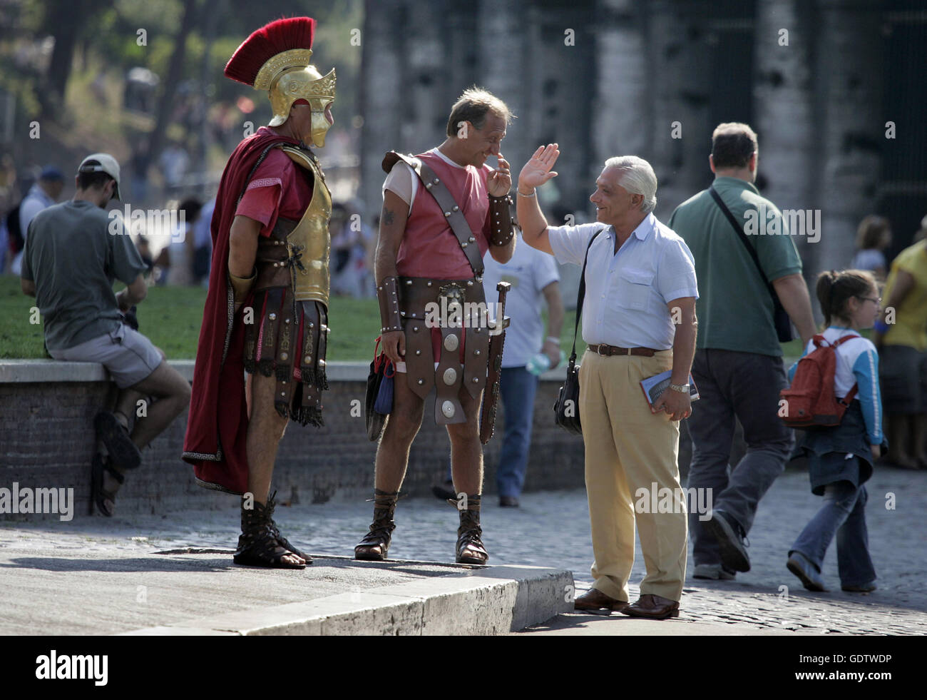 Roman legionaries at the Colosseum Stock Photo