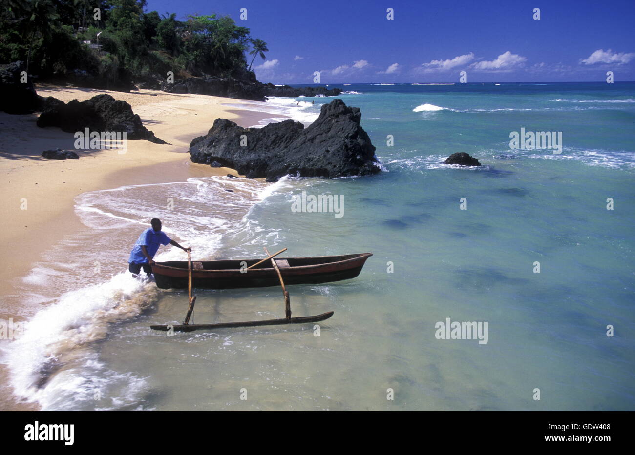 the beach of the village Moya on the Island of Anjouan on the Comoros Ilands in the Indian Ocean ...