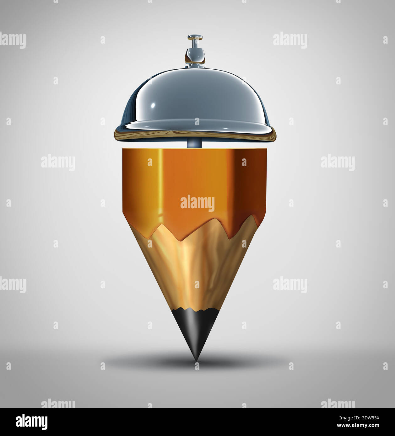 Design services concept or marketing support and education help or planning assistance symbol as a pencil shaped as a service bell as a 3D illustration. Stock Photo