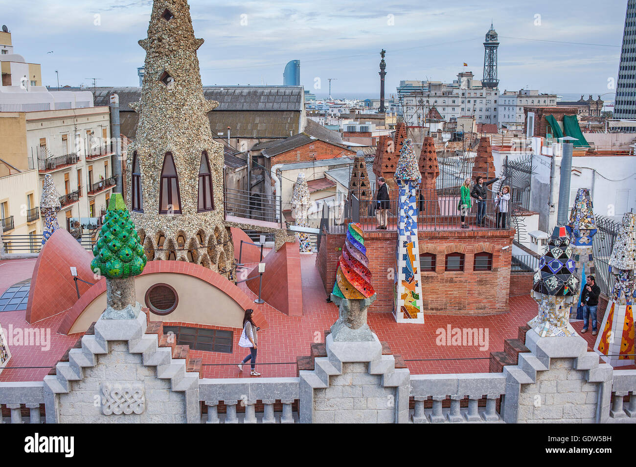 Rooftop of Palau Guell, Barcelona, Catalonia, Spain Stock Photo Alamy
