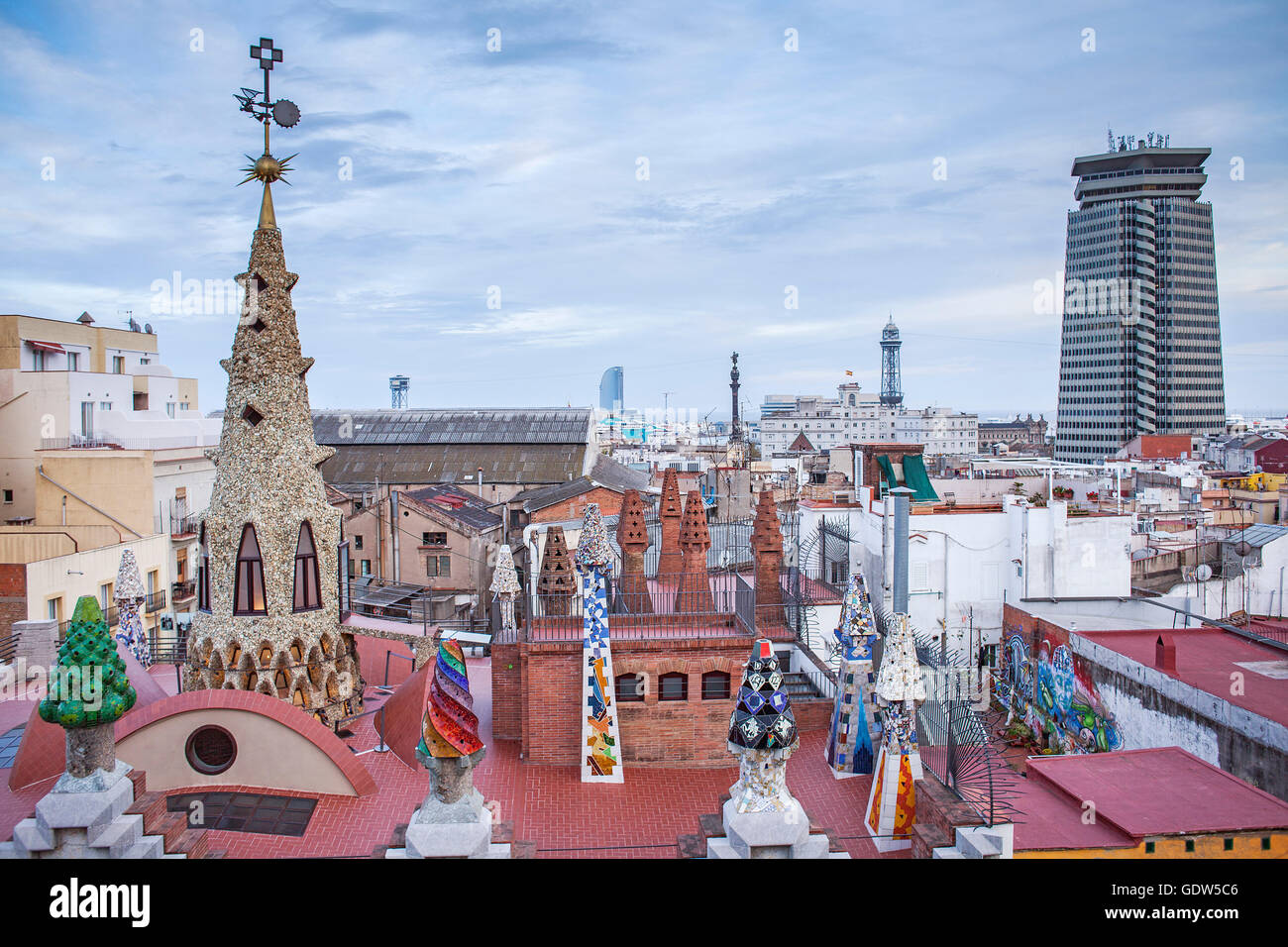 Rooftop of Palau Guell, Barcelona, Catalonia, Spain Stock Photo Alamy