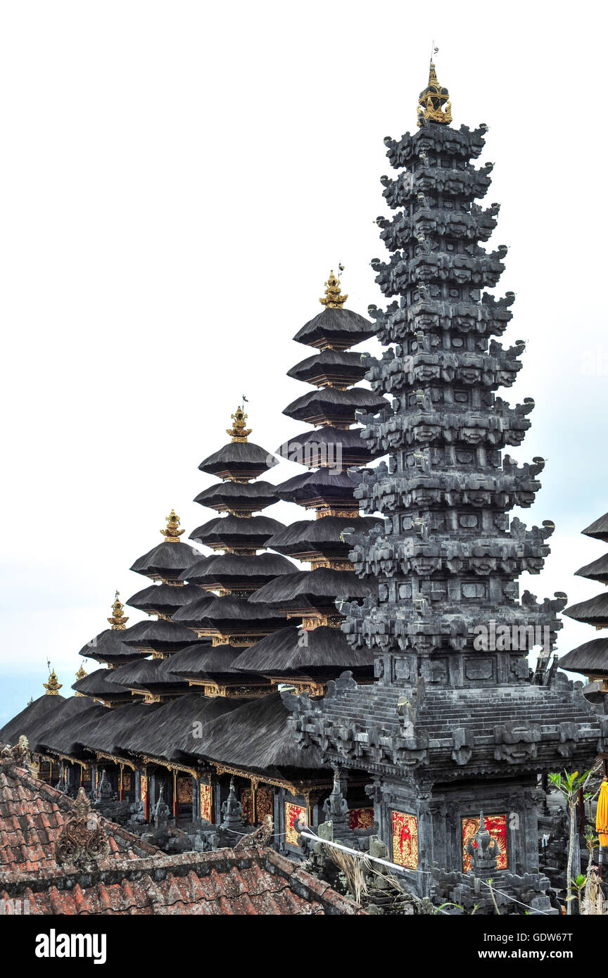 HIgh ground view of the towers of Besakih temple in Bali, Indonesia Stock Photo