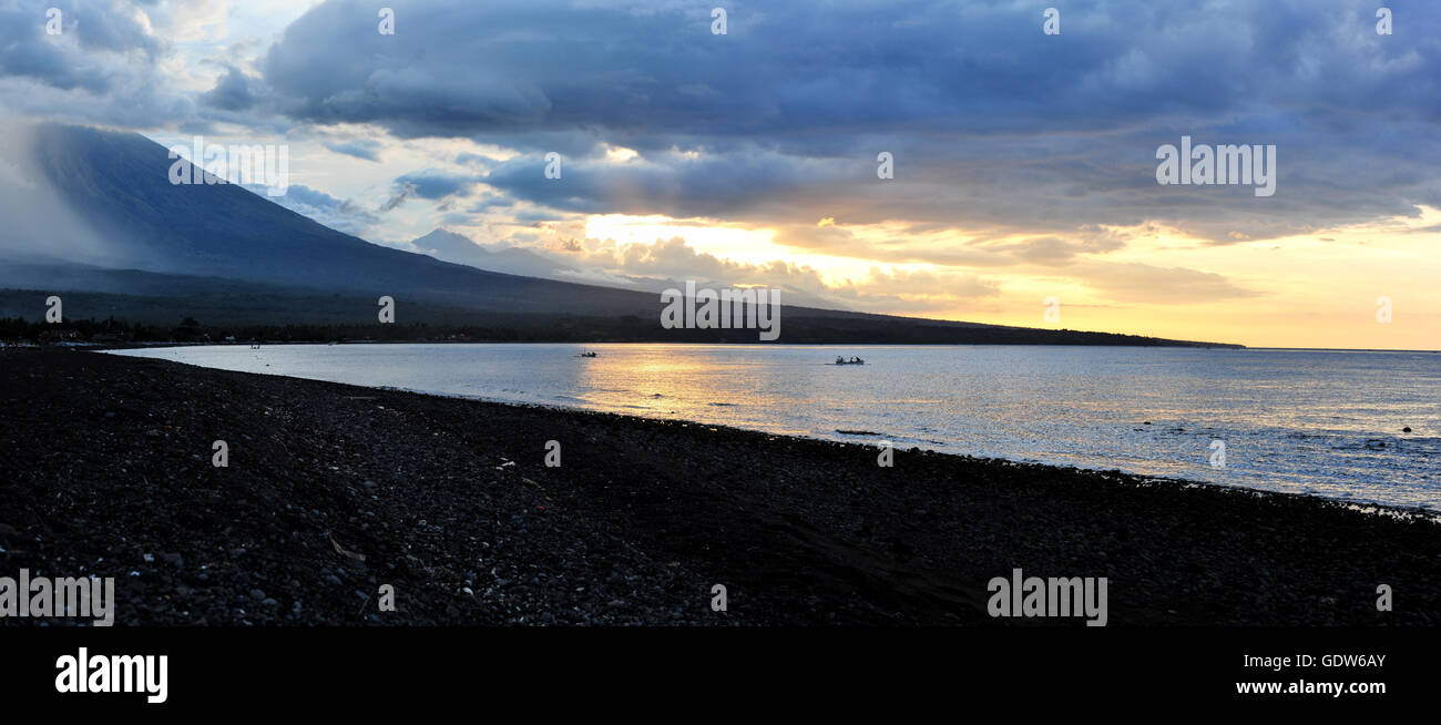 Beautiful panoramic sunset landscape from the West coast of Bali, Indonesia Stock Photo